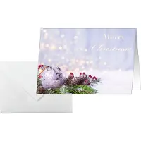 Sigel Weihnachtskarten Charmful Christmas, A6, Weihnachtskugel-Motiv, für Drucker/Kopierer geeignet, Umschläge, FSC-Papier, grün-lila, 25 Stück