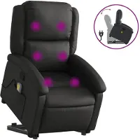 vidaXL Massagesessel mit Aufstehhilfe Schwarz Echtleder