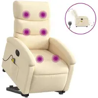 vidaXL Elektrischer Massagesessel mit Aufstehhilfe Creme Stoff