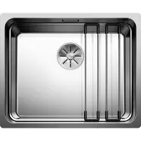 BLANCO ETAGON 500-U, Edelstahl Seidenglanz, ohne Ablauffernbedienung, mit Zubehör, keine Beckenlage, 600 mm Untermaß, Aufsatzwanne, Rechteckig, Edelstahl, Edelstahl, 1 Becken, Rechteckig