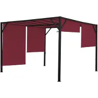 Mendler Pergola Baia, Garten Pavillon Terrassenüberdachung, stabiles 6cm-Stahl-Gestell + Schiebedach bordeaux-rot 3x3m