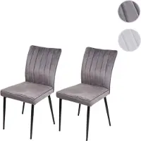 Mendler 2er-Set Esszimmerstuhl HWC-K16, Stuhl Küchenstuhl, Samt Metall dunkelgrau