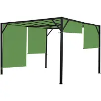 Mendler Pergola Baia, Garten Pavillon Terrassenüberdachung, stabiles 6cm-Stahl-Gestell + Schiebedach grün 3x3m