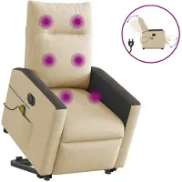 vidaXL Elektrischer Massagesessel mit Aufstehhilfe Creme Stoff