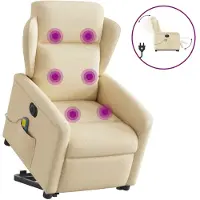vidaXL Elektrischer Massagesessel mit Aufstehhilfe Creme Stoff