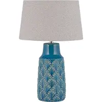 Beliani Tischlampe in Blau Keramik 55 cm mit dekorativen Verzierungen langes Kabel mit Schalter Wohnzimmer Glamour