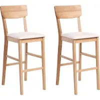 Beliani Barstuhl 2er Set Hellbraun u. Hellbeige Stoff mit Hoher Lehne Holzgestell Fußstützen Skandi Design Sitzmöbel Wohnzimmer Küche Bar Wohnküche