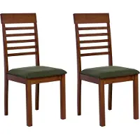 Beliani Esszimmerstuhl 2er Set Dunkelbraun u. Dunkelgrün Gummibaumholz mit Sitzpolster Streben Hohe Rückenlehne ohne Armlehnen Klassisch Holzstuhl