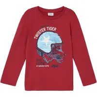 s.Oliver Langarmshirt JUNIOR, Jungen, Gr. 92/98, rot, Jersey, Obermaterial: 100% Baumwolle, bedruckt, regular fit hüftbedeckend, Rundhals, Shirts Langarmshirt, mit Print und Wendepailletten, für Kids