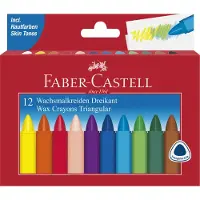 Faber-Castell Etui mit 12 dreieckigen Wachsmalstiften - Assortierte Farben