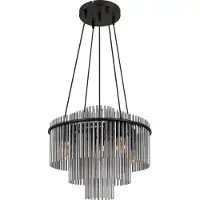 Globo Pendellampe Ø 50cm Gorley Schwarz mit Rauchglasstäben
