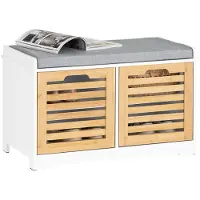 SoBuy Schuhbank mit Ablage und Kissen - 71x35x43 cm - Weiß & Ecru - SoBuy FSR23-II-WN