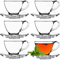 Kadax Gläser "Zinal", Tasse mit Untertasse, Glastasse mit Untersatz, Becher 200 ml, 6 Stück