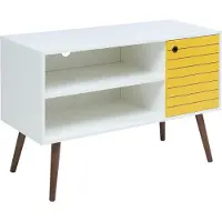 En.casa Fernsehschrank 'Vare' Lowboard 100 x 40 x 66 cm mit 1 Tür und 2 offenen Fächern Weiß/Gelb