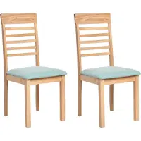 Beliani Esszimmerstuhl 2er Set Hellbraun u. Mintgrün Gummibaumholz mit Sitzpolster Streben Hohe Rückenlehne ohne Armlehnen Klassisch Holzstuhl