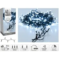 Koopman LED-Lichterkette, 40 LEDs, kaltweiß, 230 V, grün, Innen/Außen, 6 m, Timer