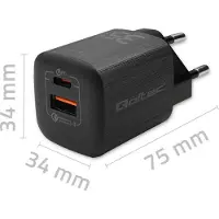 Qoltec 35W GaN ULTRA Wandladegerät | 5-20 V | 2,25-3 A | 1 x USB Typ-C PD | 1 x USB QC 3.0 | Schwarz