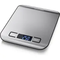 Arendo Digitale Lebensmittelwaage bis 5 kg aus Edelstahl, Messgenauigkeit 1g, Tara-Funktion, Display