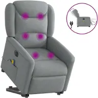 vidaXL Elektrischer Massagesessel mit Aufstehhilfe Hellgrau Stoff