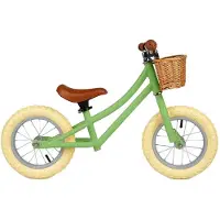 Bigjigs Laufrad - grünes Kinderfahrrad mit Korb und Aufklebern