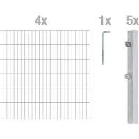 Alberts Doppelstabmattenzaun 6-5-6, Matten 2,50 m, Höhe 2,03 m, Länge 10 m, feuerverzinkt, Zaun als Komplettset, Pfosten mit Klemmlasche 60x40 mm