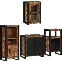 vidaXL Badezimmermöbel-Set mit Regal 4 pcs Mehrfarbig Massives Altholz