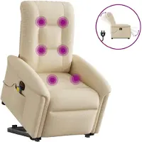 vidaXL Elektrischer Massagesessel mit Aufstehhilfe Creme Stoff