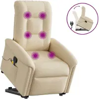 vidaXL Massagesessel mit Aufstehhilfe Creme Stoff
