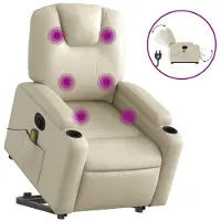 vidaXL Massagesessel mit Aufstehhilfe Elektrisch Creme Kunstleder