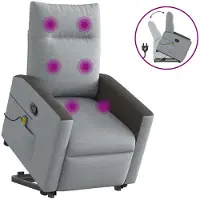 vidaXL Massagesessel mit Aufstehhilfe Hellgrau Stoff