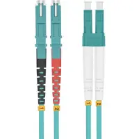 Helos LWL Patchkabel OM3 Duplex E2000 (LSH)-LC 50/125µm aqua 1m