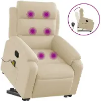 vidaXL Massagesessel mit Aufstehhilfe Creme Stoff