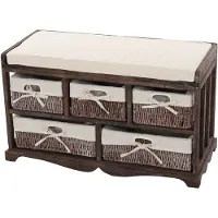 Mendler Kommode und Sitzbank mit 5 Schubladen, 45x77x36cm, Shabby-Look, Vintage ~ braun