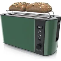Arendo Toaster 4 Scheiben Edelstahl Langschliz, Langschlitztoaster, Doppelwandgehäuse, Display mit Restzeitanzeige, 1500W, Brötchenaufsatz, Defrost, mit Brötchenaufsatz