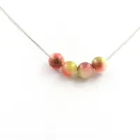 Bijoux Steine und Mineralien. Halskette mit 4 Perlen Wassermelonen-Turmalin 8 mm Edelstahlkette.