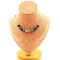 Bijoux Steine und Mineralien. Halskette mit 10 indischen Achatperlen 8 mm. Kette aus Edelstahl Halskette für Frauen, Männer. Anpassbare Größe.