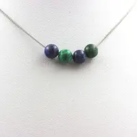 Bijoux Edelsteine und Mineralien. Halskette mit 4 Azurit-Chrysokoll-Perlen 8 mm. Edelstahlkette. Halskette für Frauen, Männer. Personalisierte Größe.