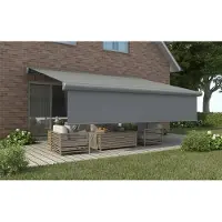 Primaster Kassetten-Markise elektrisch mit Volant grau Farbe grau, Breite: 400 cm, Ausfall: 300 cm