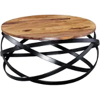 Wohnling Couchtisch MANUR 60x30x60 cm Sheesham Massivholz / Metall Sofatisch Wohnzimmertisch Rund Stubentisch Industrial Braun Designer Holztisch