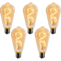 LUEDD 5er-Set E27 Dimmbare LED-Glühbirnen Spiralfilament ST64 Gold 4W 270 lm 2100K