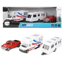 Toi-Toys - Modellfahrzeug Set - Wohnmobil + Wohnwagen + Pick-Up-Truck