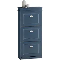 SoBuy FSR94-B Schuhschrank Dunkelblau - 53x24x118 cm - Mit 3 Klappen, Schublade und Haken