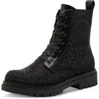 Marco Tozzi Schnürstiefelette , Damen, Gr. 36, Textil, schwarz, Synthetik, Textil, Glitzer, Schuhe Schnürstiefelette, Blockabsatz, Schnürboots mit glänzenden Strasssteinen besetzt, Topseller