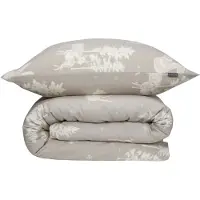 Schiesser Bettwäscheset Nordic | Feinbiber | 2-teilig | Winterprint | 100% Baumwolle | Reißverschluss | 135x200cm + 80x80cm | Greige