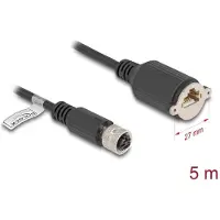 DeLOCK M12 Kabel D-kodiert 4 Pin Buchse zu RJ45 Buchse zum Einbau Cat.5e FTP 5 m schwarz, 5 m, Cat5e, F/UTP (FTP), M12, RJ-45, Schwarz