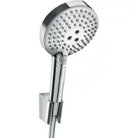 Hansgrohe Duschbrause "Raindance Select S", (Brauseschlauch, Handbrause, Brausehalter), 12cm, 3 Strahlarten PowderRain mit Duschschlauch 125cm, chrom