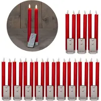 Novaliv LED Stabkerzen 24 Stück ECHTWACHS ROT - mit Timer Funktion 6 S in Rot | Gr.: onesize