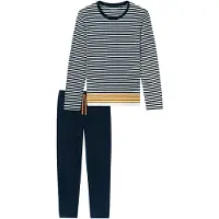 Schiesser Schlafanzug "Casual Nightwear" 2 tlg. Rundhalsausschnitt, langärmelig, gestreift, Baumwolle, Single Jersey