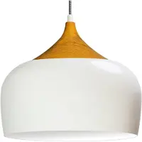 Bamyum Pendelleuchte Weiß Holz Stil Leuchtmittel Metall LED