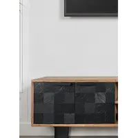 FineBuy Lowboard Akazie Massivholz 150 cm TV Board mit Steinoptik Fronten & Metallgestell Fernsehtisch modern mit Stauraum & Kabeldurchführung TV